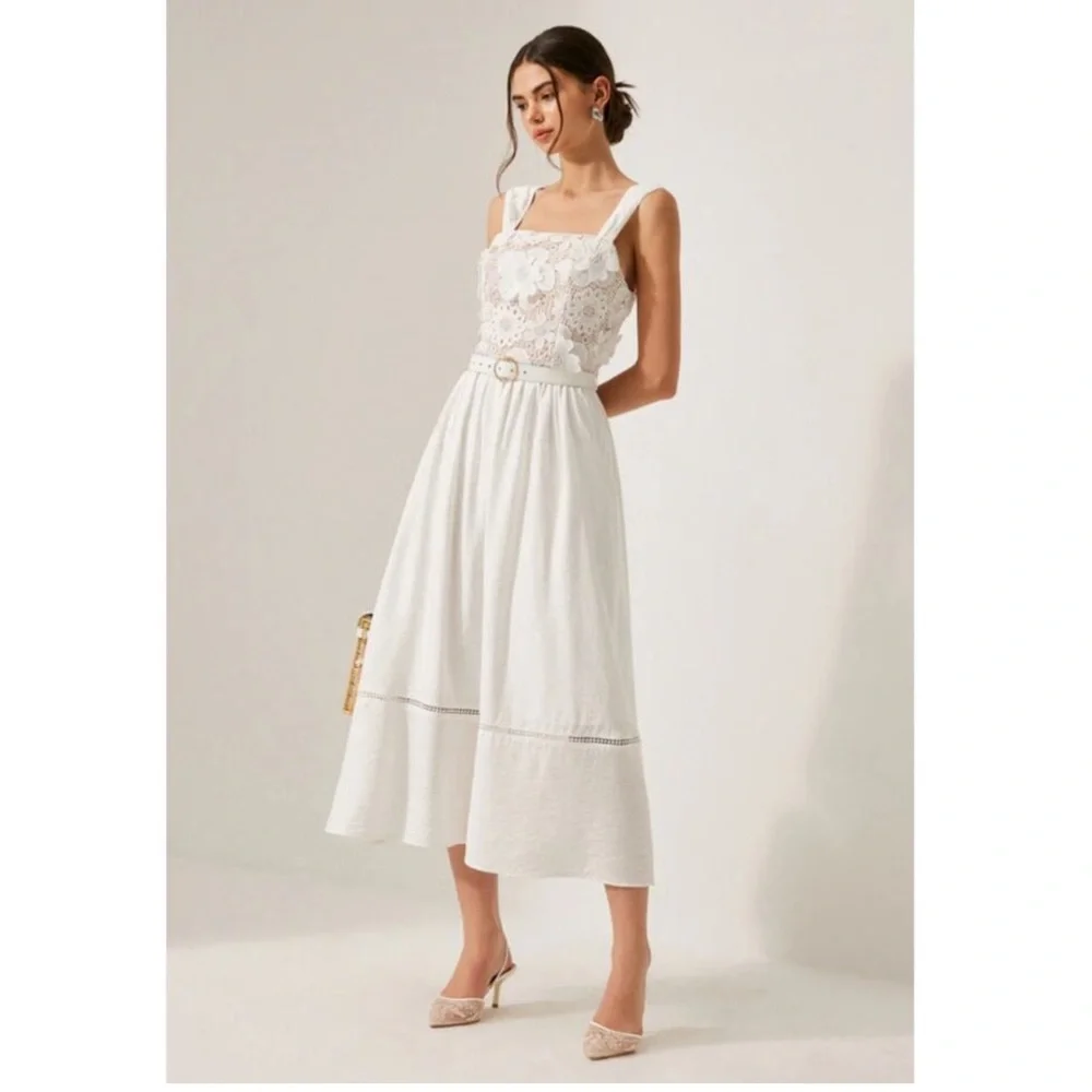 NWT Commense White Floral 3D Lace Maxi Dress - Picture 6 of 16